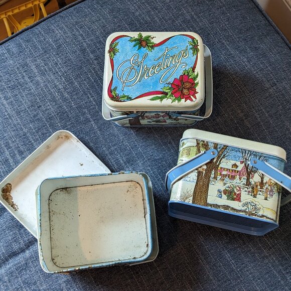 Vintage Christmas Storage Tins with Handles (lot of 3) - Picture 1 of 4